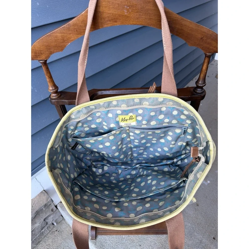 Fossil Key Per Multicolor Circle Print Coated Canvas Tote Bag Polka Dot Lining